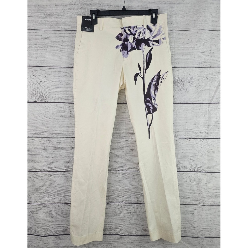 Murano 30x32 Evan Inflorescence Ivory Purple Floral Slim Slacks Pants NWT 1591